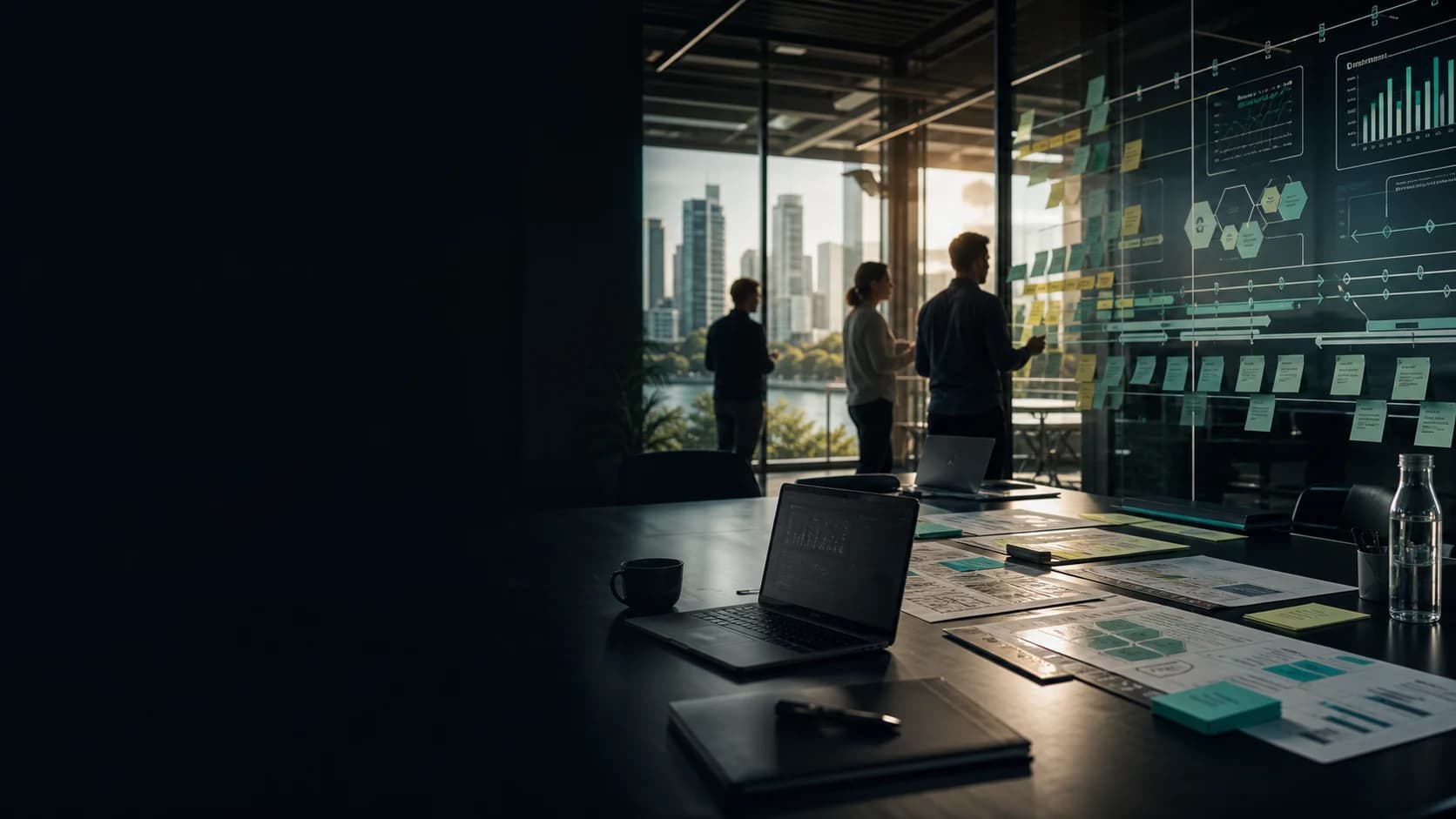 A team mapping platform decisions in a city-facing workshop space